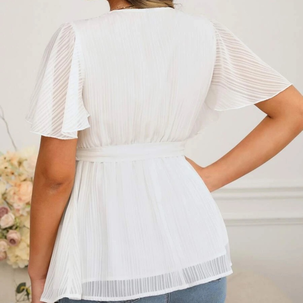 Maternity Butterfly Sleeve Belted Peplum Blouse - Picture 3 of 7